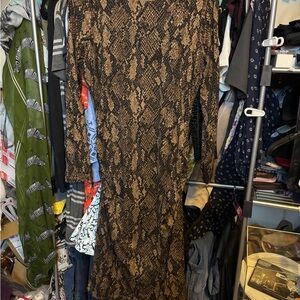 Elegant Long Sleeve Snake Print Bodycon Dress